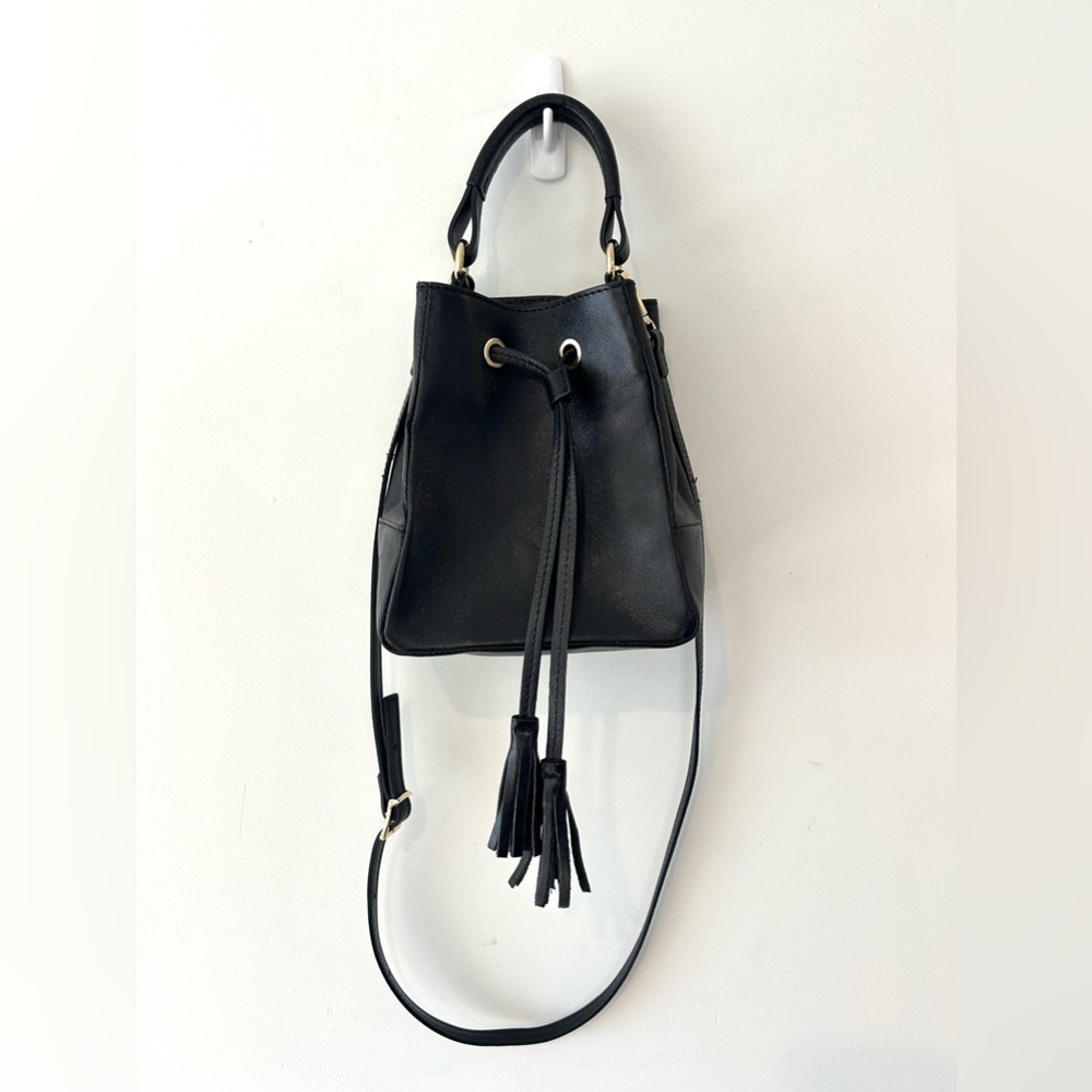 DIVINA FIRENZE Black Leather Tassel Bucket Bag | Small/Mini | Made in Italy - Picture 7 of 9